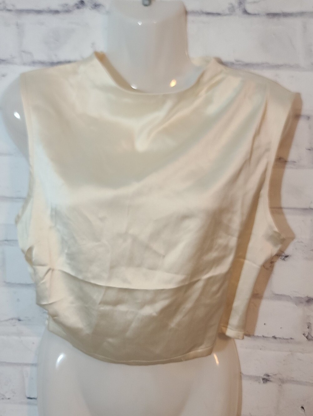 Women's Sincerely Jules Ivory Satin V-Neck Sleeveless Smocked Crop Blouse M